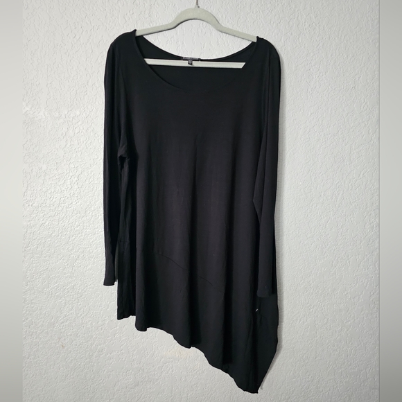Eileen Fisher Tops - Eileen Fisher Women's 1x Black Bateau Neck Asymmetric Hem Jersey Tunic Top